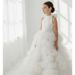White Tulle Floral Ball Gown Dress